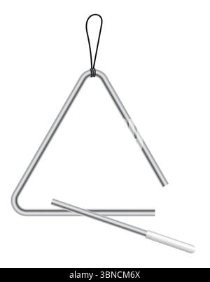 Triangular musical instrument vibrating at different frequencies from the blow of a short metal stick. Realistic vector isolated on white background Stock Vector