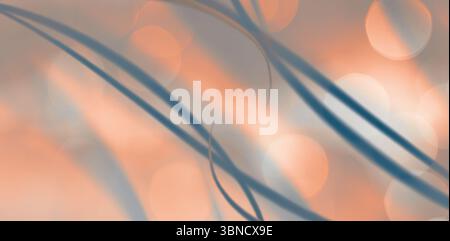 Softly curving bluish ribbons are creating gentle motion over soft orange circles, flat design Stock Photo