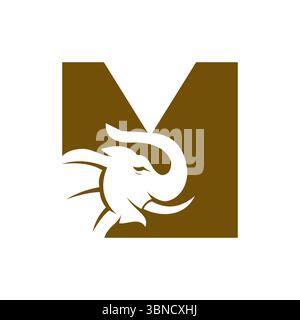 Letter M Elephant Logo Design. Minimal Elephant Symbol Vector Template Stock Vector