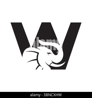 Letter W Elephant Logo Design. Minimal Elephant Symbol Vector Template Stock Vector