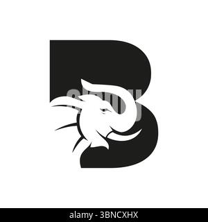 Letter B Elephant Logo Design. Minimal Elephant Symbol Vector Template Stock Vector