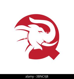 Letter Q Elephant Logo Design. Minimal Elephant Symbol Vector Template Stock Vector