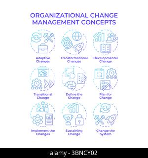 Organizational change management blue gradient concept icons Stock Vector