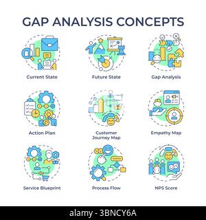 Gap analysis multi color concept icons Stock Vector