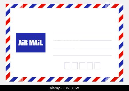 white air mail envelope with red and blue rim isolated on white,vector illustration. Stock Vector