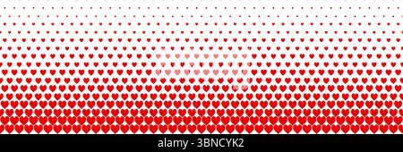 horizontal red halftone of hearts icon of playing card design for pattern and background. Stock Vector