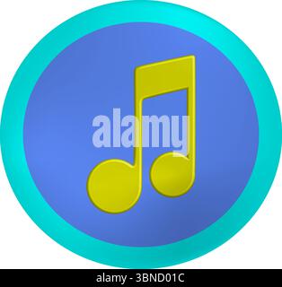 Music Note Icon - Blue & Yellow Glossy Button Vector Stock Vector