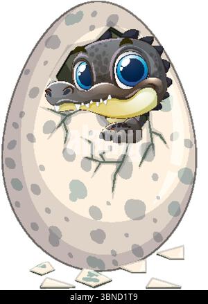 Cute dinosaur emerging from a cracked eggshell Stock Vector