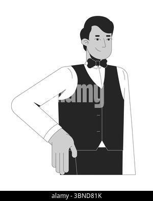 Friendly indian male waiter in formal attire 2D line character Stock Vector