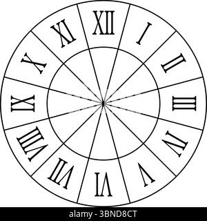 black clock with roman numerals isolated on white,vector illustration. Stock Vector
