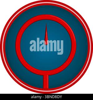 Glossy Gauge Meter Icon - Red & Blue 3D Pressure Indicator Vector Stock Vector