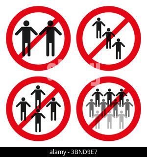 set of red forbidden sign on people group. Stock Vector