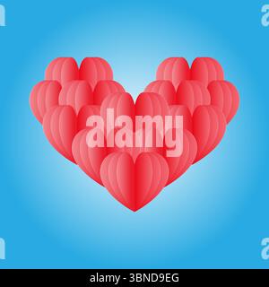 group of red heart isolated on blue. Stock Vector