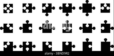 black jigsaw puzzle shapes isolated on white,vector illustration. Stock Vector