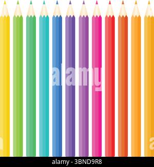twelve color pencils isolated on white,vector illustration. Stock Vector