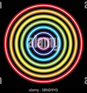circle rainbow neon tube lights on black for background and design. Stock Vector