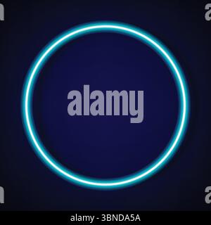 circle blue neon tube frame with shadow for pattern and design. Stock Vector