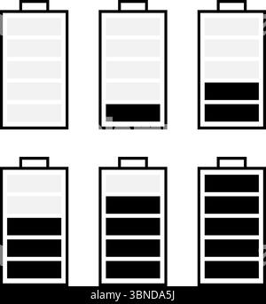 black and white set of battery icon isolated on white. Stock Vector