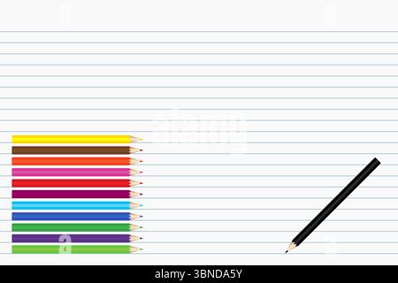 multicolored crayon on white notebook for pattern and design. Stock Vector