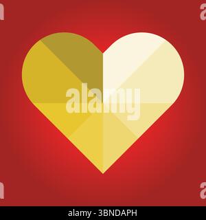 polygonal gold heart on red for web and design,vector illustration. Stock Vector