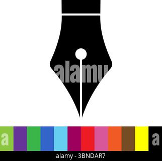 black fountain pen icon with color palette. Stock Vector