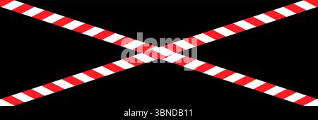 cross red and white controlled area tape on black. Stock Vector
