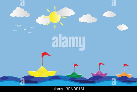 big yellow boat leadership,business leadership concept. Stock Vector