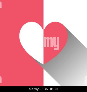 beautiful pink and white heart icon with shadow,vector illustration. Stock Vector