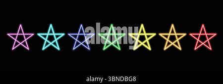 rainbow star neon lights on black,vector illustration. Stock Vector