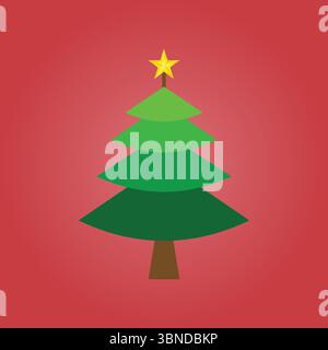one green christmas tree on red for pattern and design,vector illustration. Stock Vector