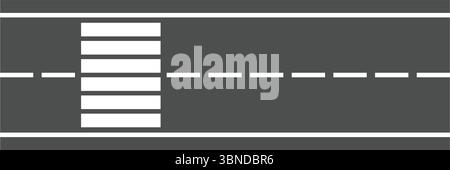 horizontal city road with two lanes and crosswalk for pattern and background,vector illustration. Stock Vector