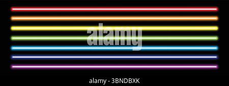 horizontal rainbow neon tube lights on black,vector illustration. Stock Vector