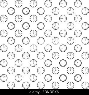 black and white clock seamless design for pattern and background. Stock Vector