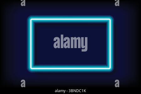 rectangle blue neon tube frame with shadow,vector illustration. Stock Vector