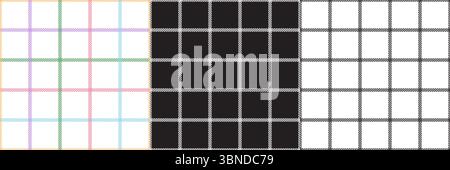 set of monochrome and multicolored checked tattersall seamless design for pattern and background. Stock Vector