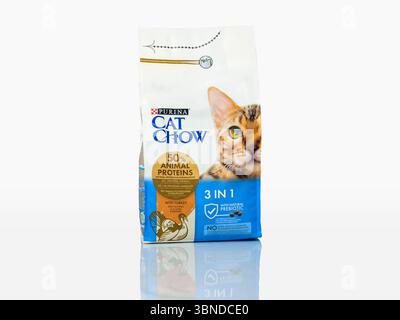 Package of Purina Cat Chow isolated on white background Stock Photo