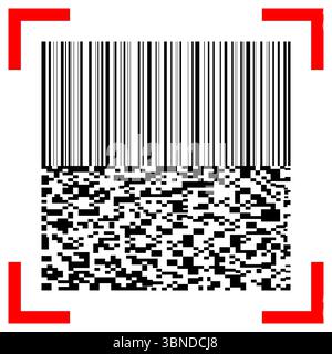 barcode and qr code with red scanner on white,vector illustration. Stock Vector