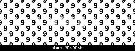 horizontal seamless black number nine pattern background on white. Stock Vector