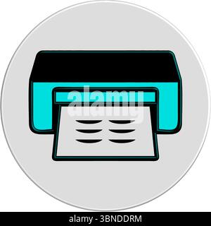Printer Icon - Turquoise & Black Document Printing Vector Stock Vector