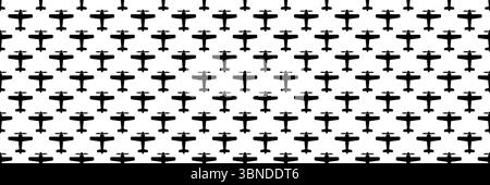 horizontal seamless black propeller classic airplane design for pattern and background. Stock Vector