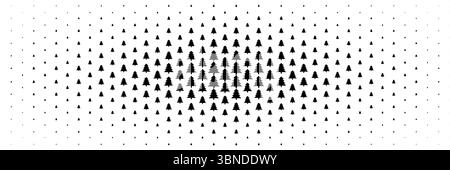 horizontal halftone of black christmas tree spread from center for pattern and background. Stock Vector