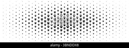 halftone of black animal paw footprint spread from center for background. Stock Vector
