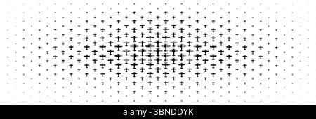 horizontal halftone of black propeller classic airplane spread from center design for pattern and background. Stock Vector