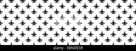 horizontal seamless of black fighter plane for pattern and background. Stock Vector