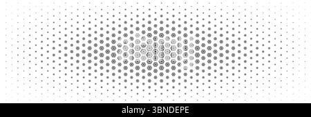 horizontal halftone of black six squares spread from center for pattern and background. Stock Vector
