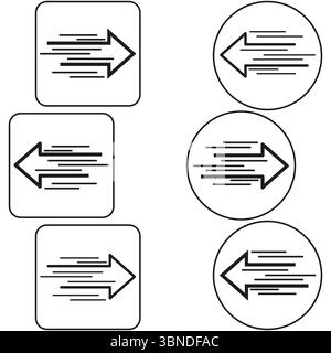 Arrow button icons. Square circle set. Quick pointer Vector. Sharp motion graphic. Stock Vector