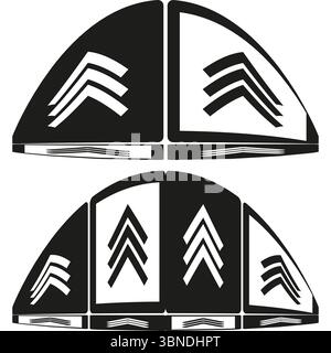 Chevron arrow quadrants. Semicircle pointer icon. Directional segment Vector. Bold graphic design. Stock Vector