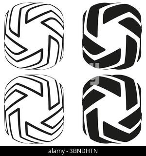 Four abstract symbols. Geometric swirl icons. Black white design. Vector shape set. Stock Vector