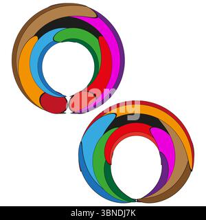 Vibrant ribboned rings. Interconnecting multicoloured loops. Expressive swirling Vector. Dynamic abstract composition Stock Vector