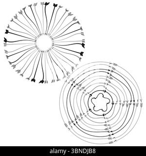Radial chart pair. Circular axis icon. Concentric target Vector. Technical gauge design. Stock Vector